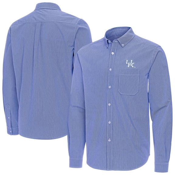 Men's Antigua Royal Kentucky Wildcats Porter Woven Tri-Blend Long Sleeve Button-Down Shirt