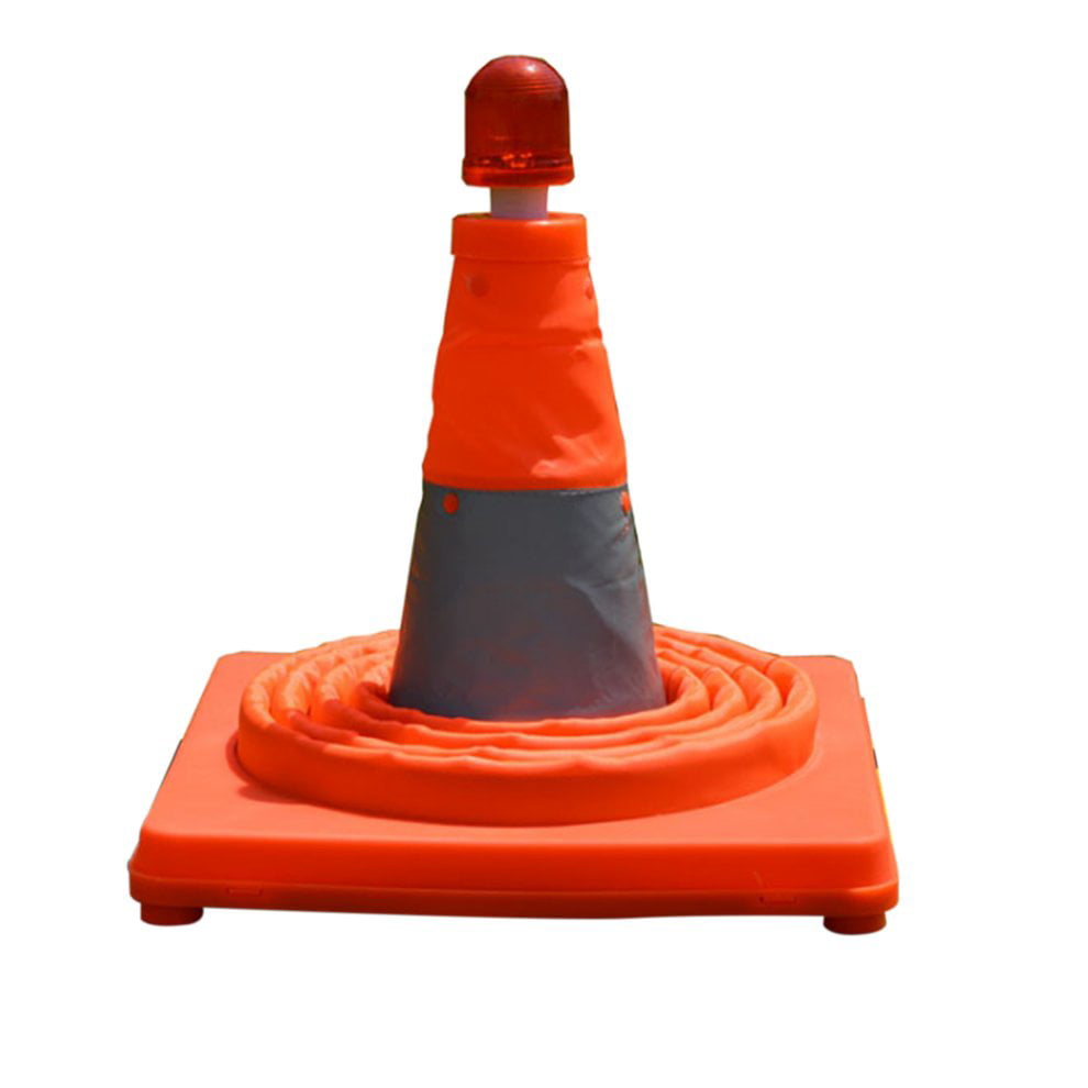 Traffic Cone Road Safety Warning Sign Orange Reflective Tape Folding Plastic 