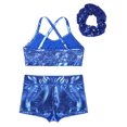 thumbnail image 4 of LiiYii Kids Girls Ballet Jazz Dance Outfit Gymnastic Crop Top with Shorts Hair Tie Set Light Blue 8, 4 of 7