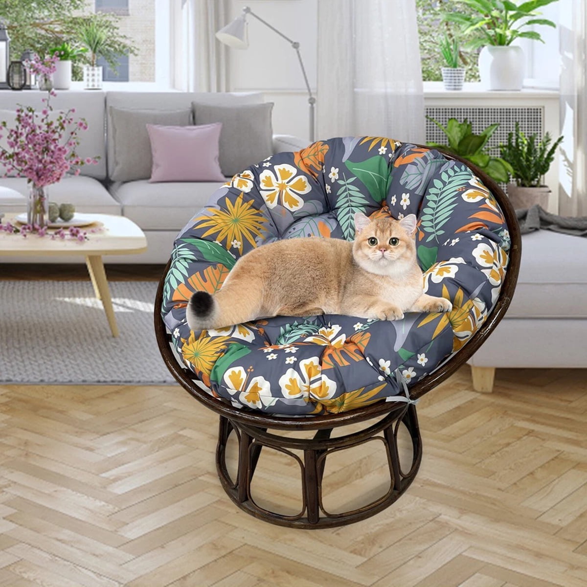 Eurhowing 48 Inch Papasan Cushion Replacement, 5" Thick Water-Resistant Round Cushion, Outdoor Patio Swing Papasan Chair Pad, Floral