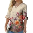 thumbnail image 2 of MaFYtyTPR Women's Casual Tops 3/4 Sleeve Fashion Ladies's Printing V-Neck Ruffled Shaped Sleeves Comfy Loose Bloues, 2 of 5