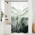 thumbnail image 2 of Green Small Stall Shower Curtain for Bathroom Decor 36Wx72H Half Narrow Rv Mens Nature Smoky Tree Misty Woodland Foggy Mountain Art Printed Fabric Polyester Waterproof 7 Pack Plastic Hooks, 2 of 6