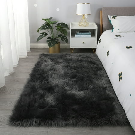 

Goory Faux Fur Floor Rug Furry Cute Mats Super Soft Silicone Carpets Decor Home Bedroom Grey M