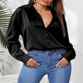 thumbnail image 2 of IROINNID Silk Shirt for Women Discount Loose Fit Long Sleeve T-shirt Casual Base Blouse Solid Shirts,Black, 2 of 6