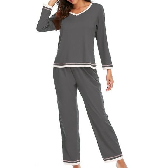 TrendVibe365 Womens Two Piece Outfits Summer Solid Color V Neck Long Sleeve Shirts and Wide Leg Long Pants Fashion Vacation Pajamas Lounge Set Loungewear Summer Outfits