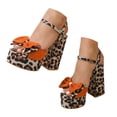 thumbnail image 6 of Womens Platform Heels Leopard Print Peep Toe Bowknot Ankle Strap High Block Heeled Sandals Summer Dressy Pumps Shoes Brown Size 9, 6 of 9