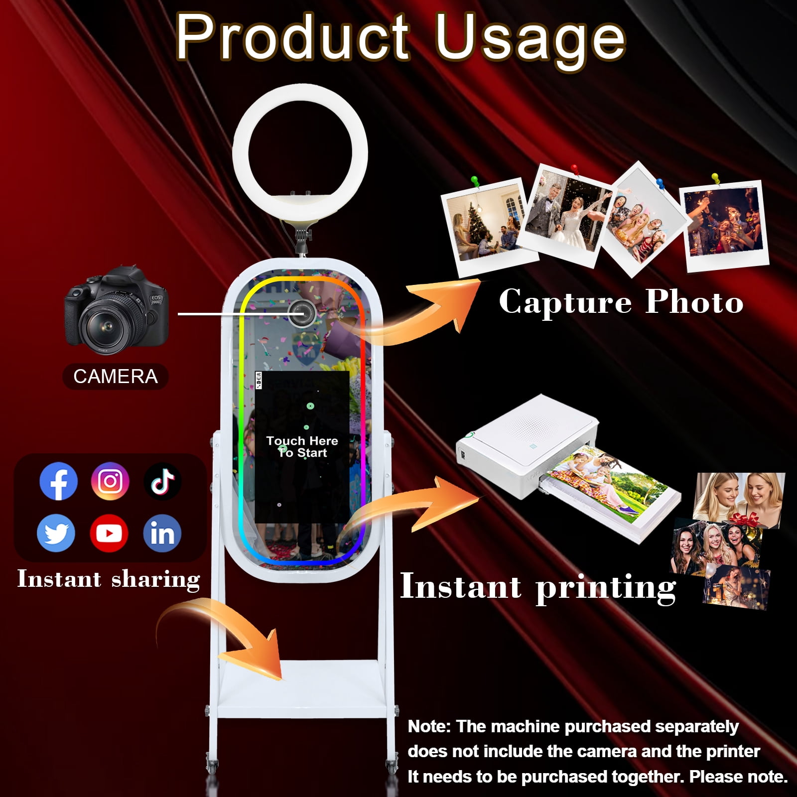 Portable Mirror Photo Booth Machine with 21.5inch Touch Screen Selfie Photo Booth Machine for Party