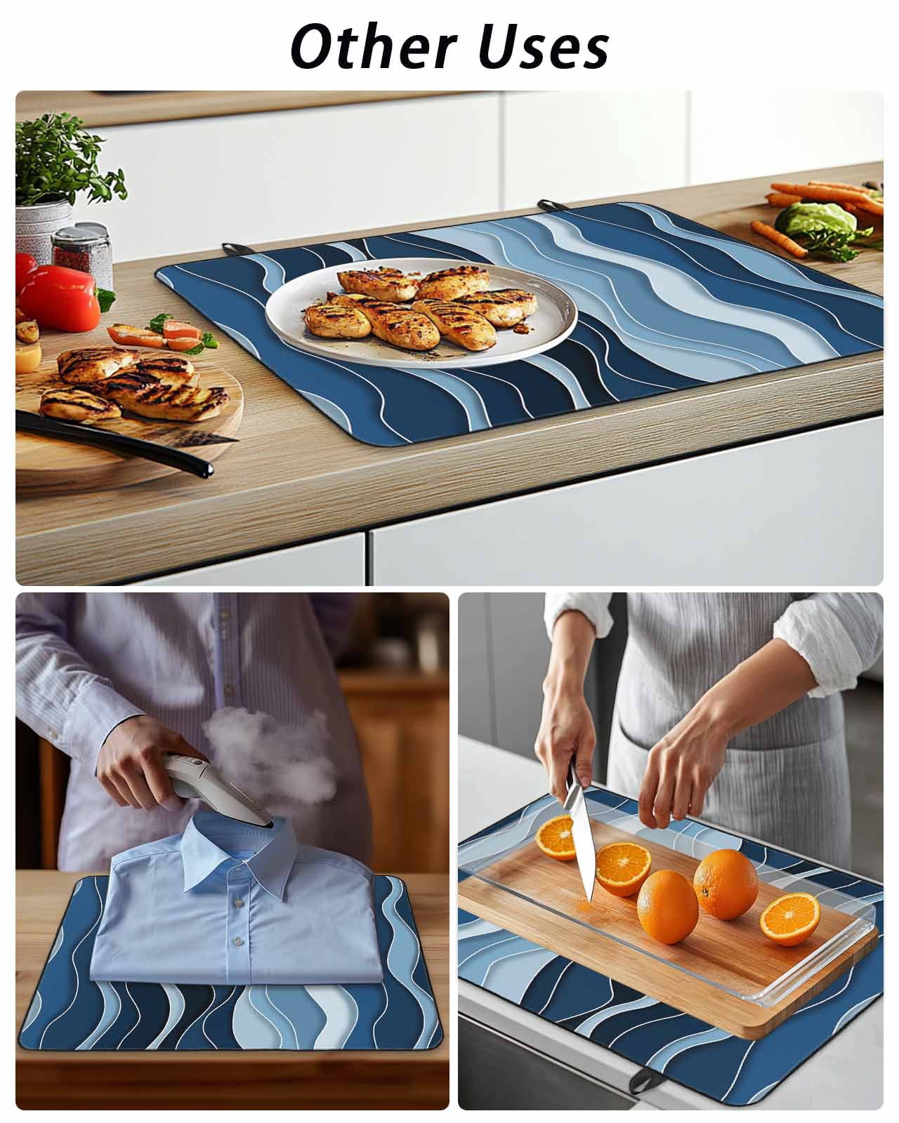Stove Top Covers for Electric Stove, Abstract Blue Moire Glass Stovetop Cover Protector, Gradient Coastal Ocean Geometric Waves Induction Cooktop Protector Oven Mat for Kitchen Countertop 24"x21"