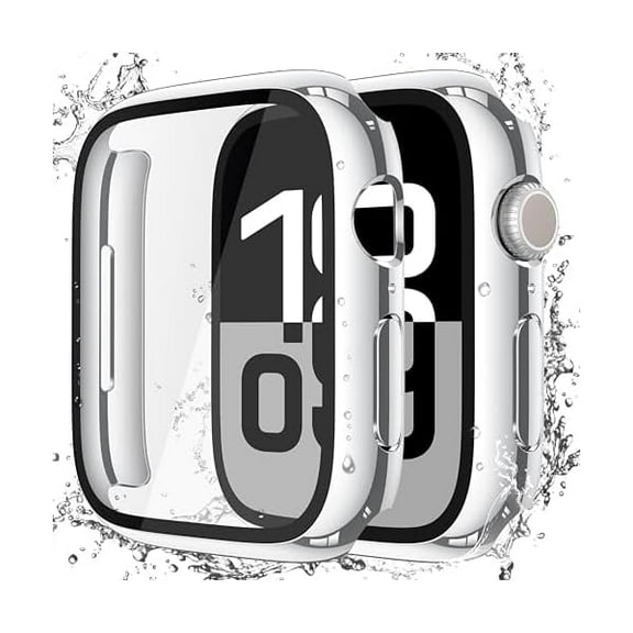 wonima88 [2 Pack] Waterproof Hard Case with Tempered Glass Compatible with Apple Watch Series 11 (2025) Series 10 46mm, Overall Protective Cover for iWatch Screen Protector, 1 Silver   1 Transparent