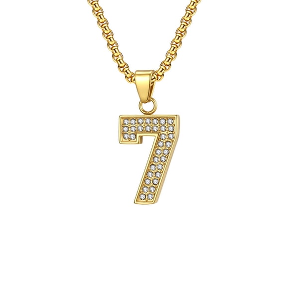 HIJONES Women's Men's Stainless Steel Full Diamond Lucky Number Pendant Basketball Athlete Necklace Gold 8