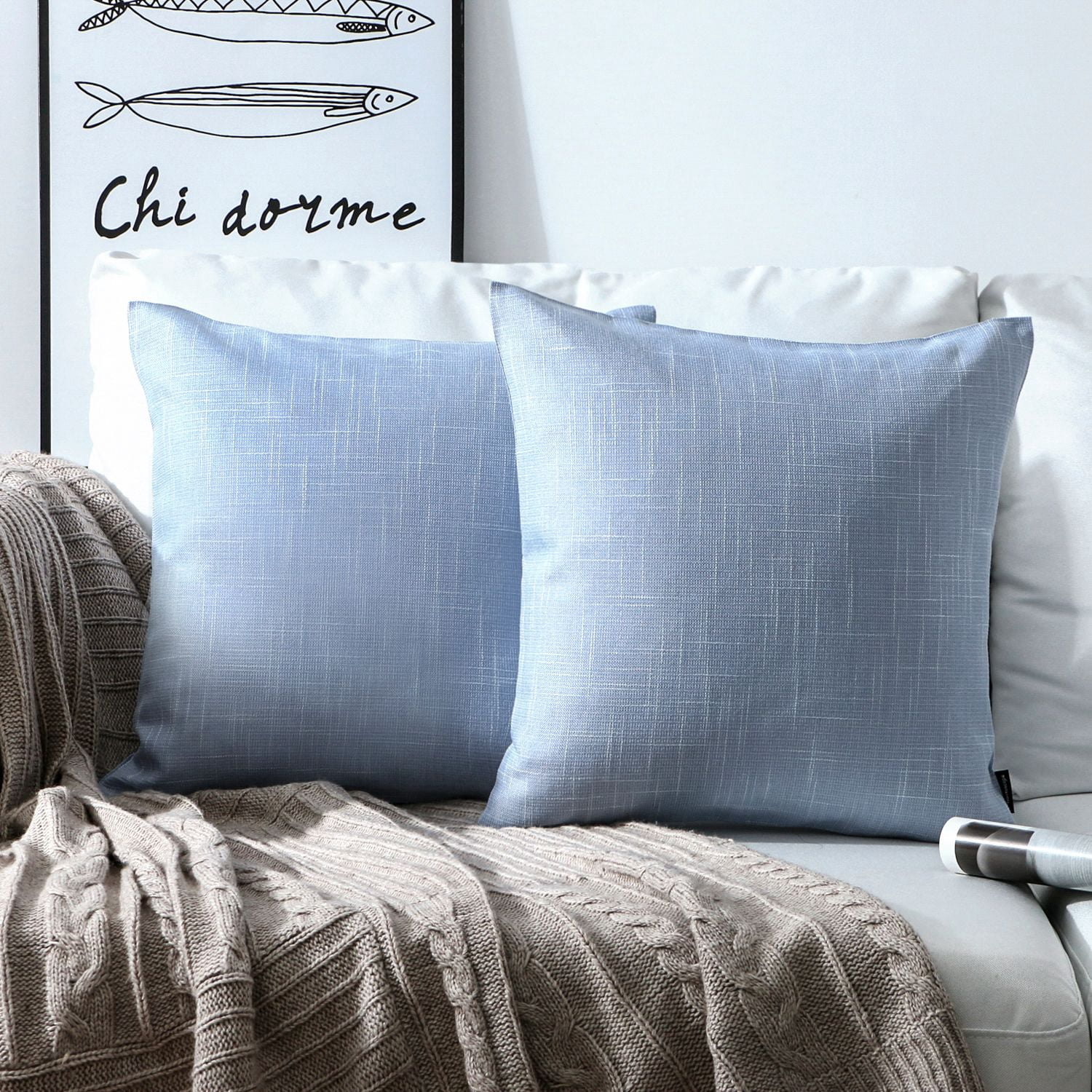 Phantoscope Soft Textured Linen-Look Decorative Throw Pillow, 20 x 20 in, Sky Blue, 1 Pack