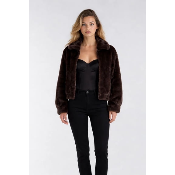 Forever 21 Faux Fur Jacket, Color-Brown, Size-S