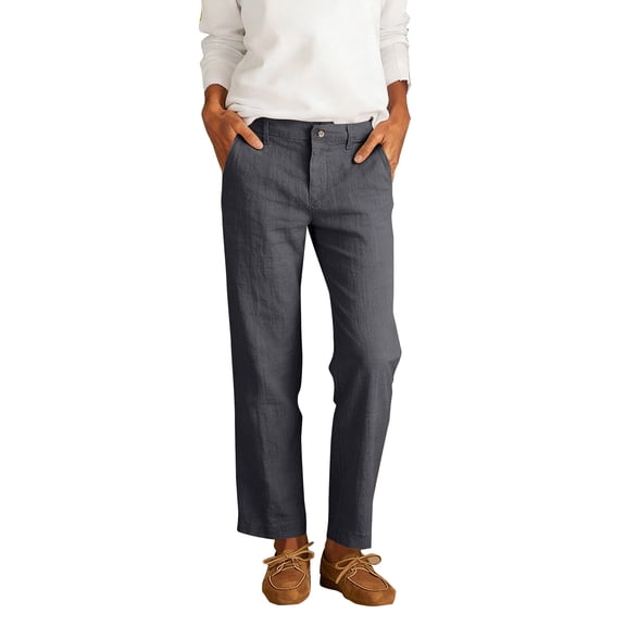 Admvng Womens Linen Pants Solid Button Closure Breathable Office Pants with Pockets