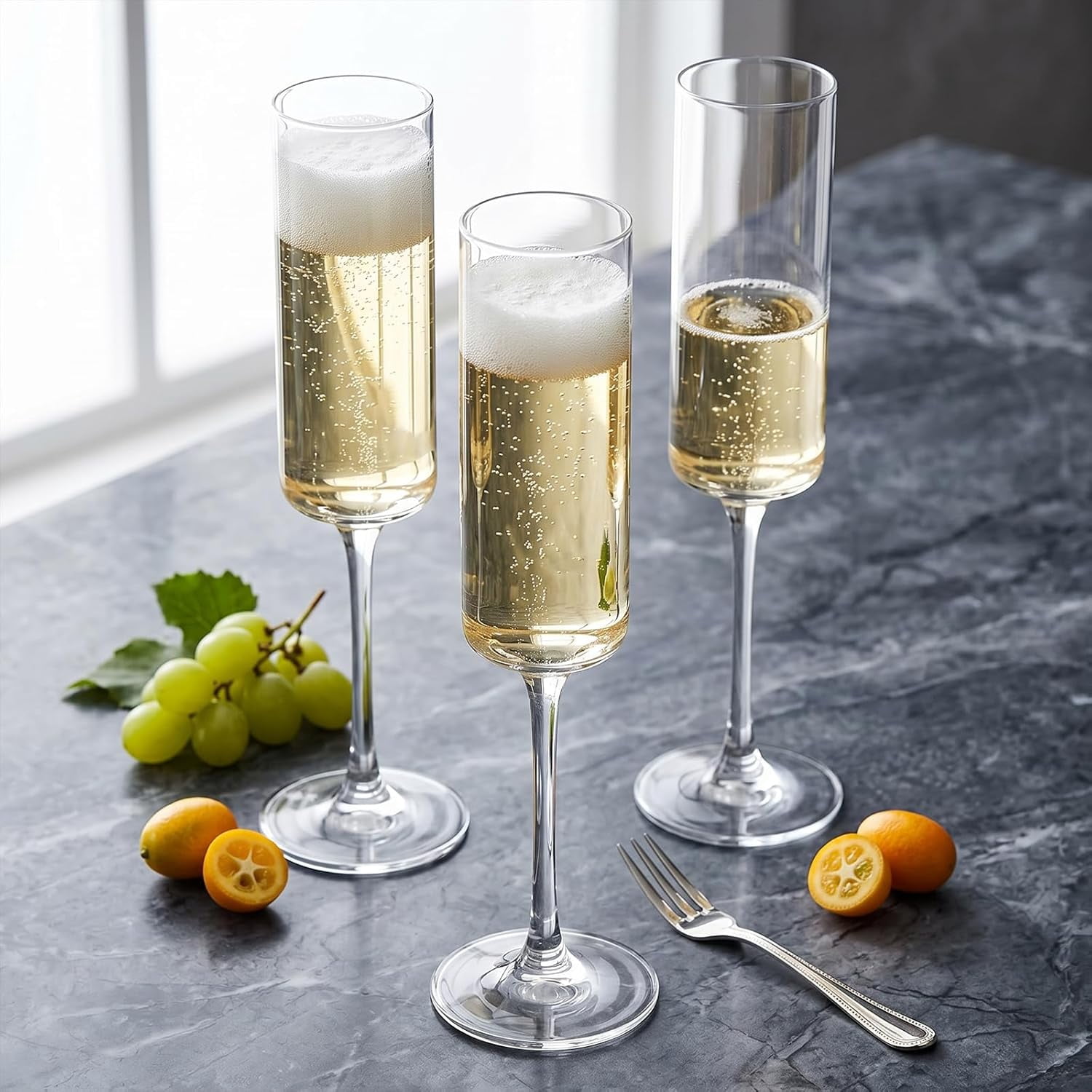 Set of 6 Crystal Champagne Flutes,Hand Blown Crystal Champagne Flutes with Long Stem,6.5 oz Elegant Champagne Flutes Wine Glass Stemware, Gift for Mother's Day,Wedding & Party