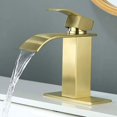 thumbnail image 1 of Grifo de baño con caño en cascada dorado, grifo para lavabo de baño con un solo orificio, grifo mezclador para lavabo con placa de cubierta, 1 of 5