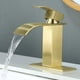 thumbnail image 1 of Grifo de baño con caño en cascada dorado, grifo para lavabo de baño con un solo orificio, grifo mezclador para lavabo con placa de cubierta, 1 of 5