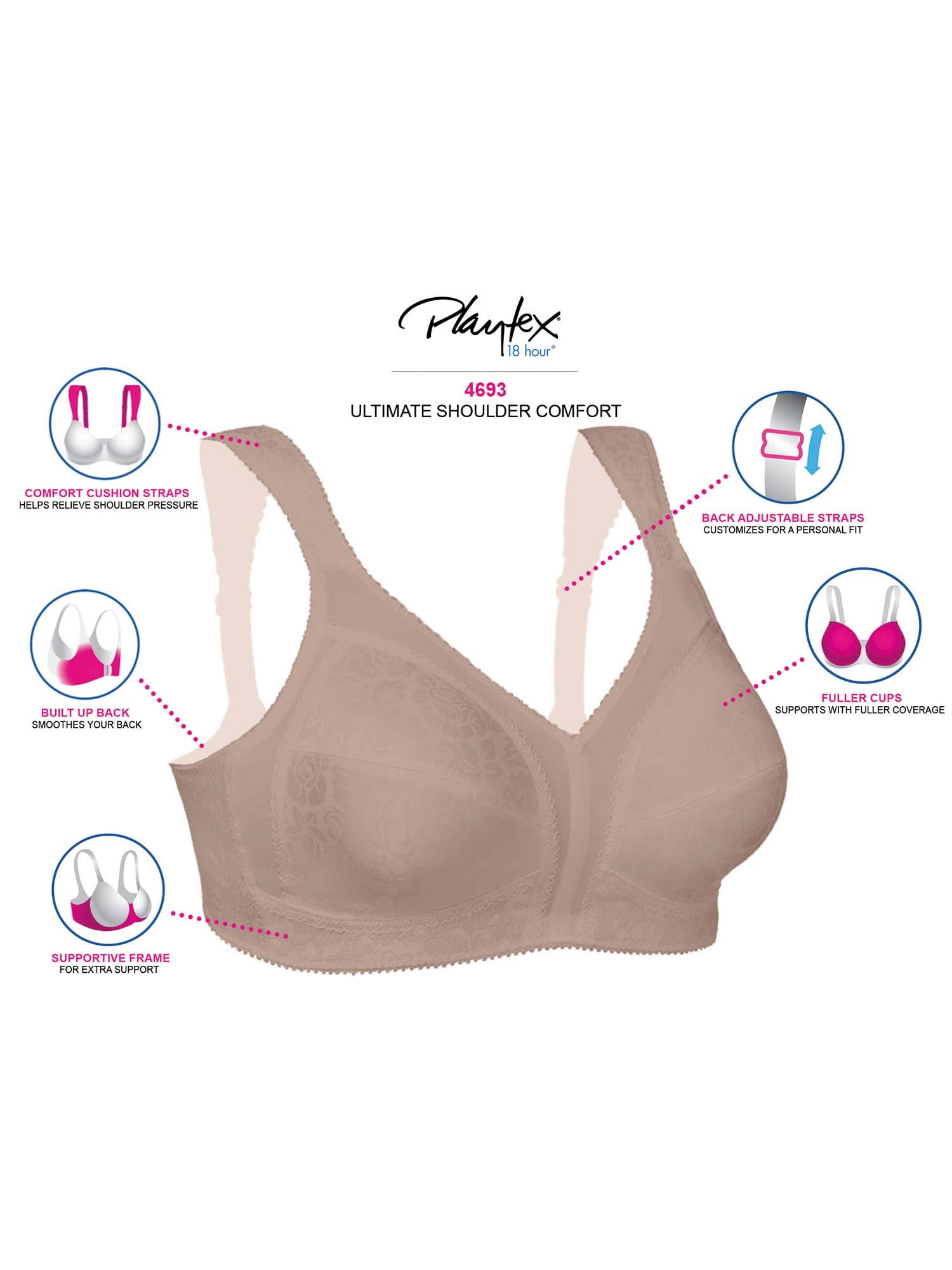 Playtex Women's 18 Hour Original Comfort Strap Bra #4693, White, 50D