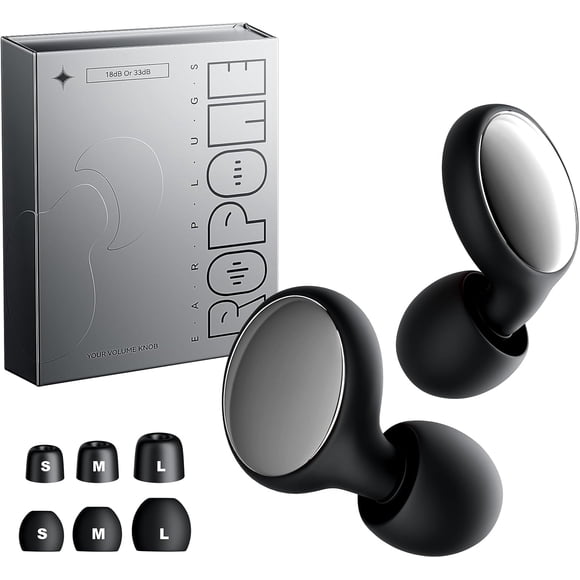WWS-Concert Ear Plugs, 18/33db High Fidelity Earplugs for Concerts, Musicians, Plane, Motorcycle, Films, Work and Nightlife- 6 Pairs Ear Tips in S/M/L&Carry Case (Silver Grey)