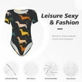thumbnail image 6 of Uemuo Plaid Dachshund Pattern Women's One Piece Short Sleeve Swimsuit Rash Guard Surfing Modest Quick-drying Swimsuit Beach Essentials-Large, 6 of 9