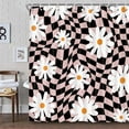 thumbnail image 4 of Retro Black Pink 70S Shower Curtain, Colorful Checkered Aesthetic Aabstract Shower Curtains for Bathroom, Vintage Groovy Daisy Floral Flowers Bath Curtain, Geometric Modern Bathroom Decor 60X72in, 4 of 7