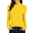 thumbnail image 5 of Long Sleeve Shirts for Women Mock Turtleneck Basic T Shirt Fall Winter Stretch Fitted Thermal Underwear Tops，Yellow XXL, 5 of 9