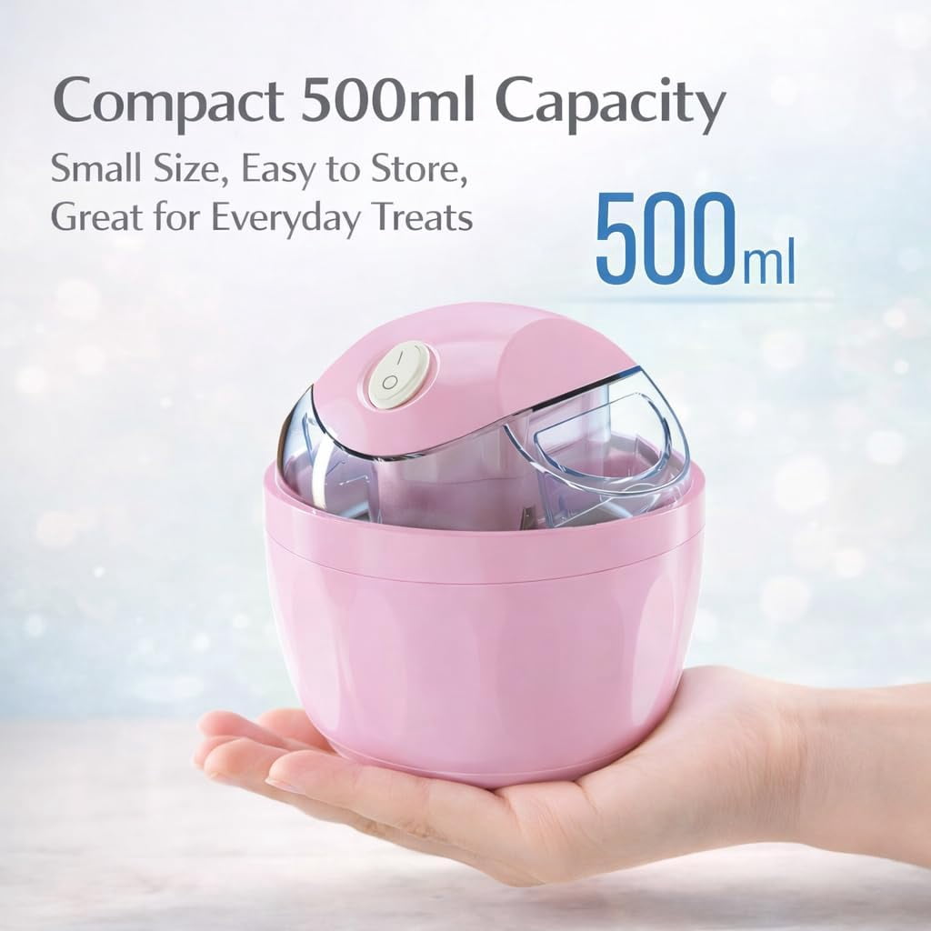 Small Home Mini Ice Cream Maker, 17 Oz Mini Ice Cream Machine with Pre-Frozen Bowl, One-Touch Frozen Yogurt, Gelato and Sorbet Maker, Compact Dessert Maker for Home Kitchen (Blue)