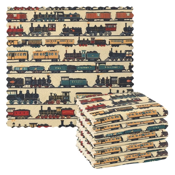 6 Pieces of Kitchen Towels 11x11Inch Kitchen Dish Cloths Kitchen Dish Towels Reuseable Cleaning Cloths Multicolor Train
