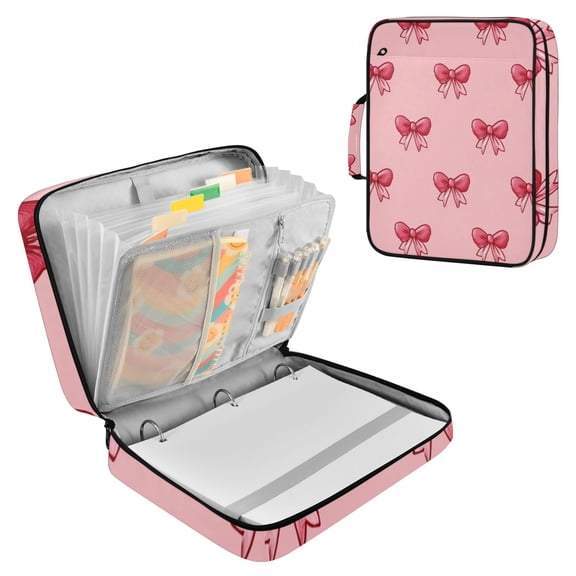 Cute Pink Ribbon Bows Accordion File Organizer Expanding File Folder 3-Ring Binder Bag 500 Sheets A4 Size