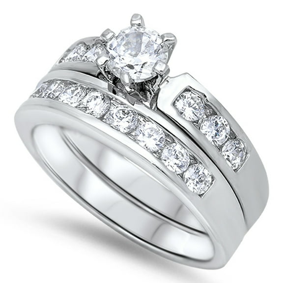CHOOSE YOUR COLOR Clear CZ Elegant Wedding Ring Set 925 Sterling Silver Band White Female Size 5