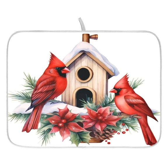 Ryvnso Cardinal Poinsettia Flower Dish Drying Mat for Kitchen Countertop 16x18 Small Dish Pad Drainer Rack Dish Sink Mats