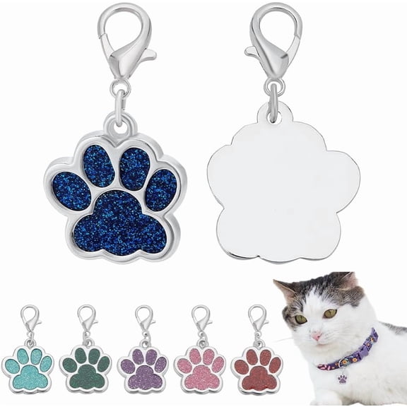 6 Pcs Metal Pet Tags Personalized Dog Tags Blank Paw Shape Pet ID Tags Engraved Shiny Enamel Cat and Dog Tags Used for DIY Cat Name Puppy Name