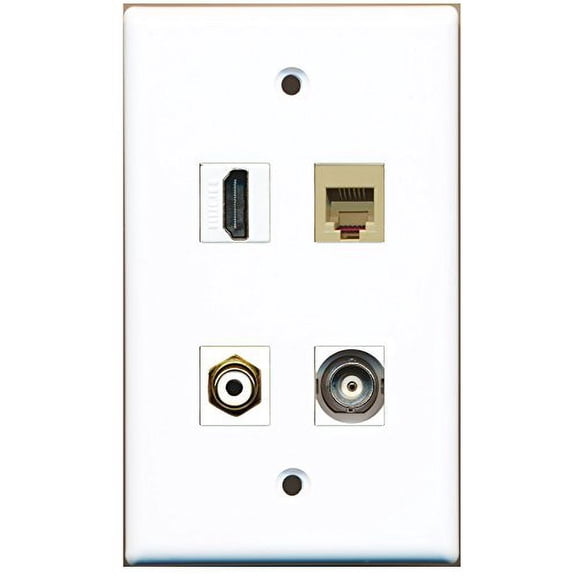 RiteAV - 1 Port HDMI 1 Port RCA White 1 Port Phone RJ11 RJ12 Beige 1 Port BNC Wall Plate
