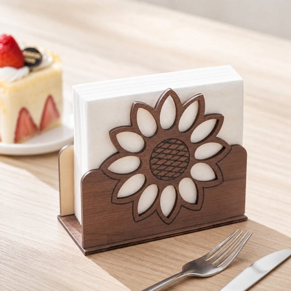 Rustic Wood Sunflower Napkin Holder, Kitchen Countertop Decorative Paper Tissue Dispenser Organizer, Cocktail Farmhouse Napkin Dispenser for Dining Room Cocktail Kitchen Table Countertop Decor