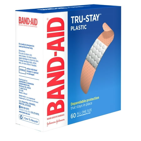 Band-Aid Brand Tru-Stay Plastic Adhesive Bandages, All One Size, 60 Ct