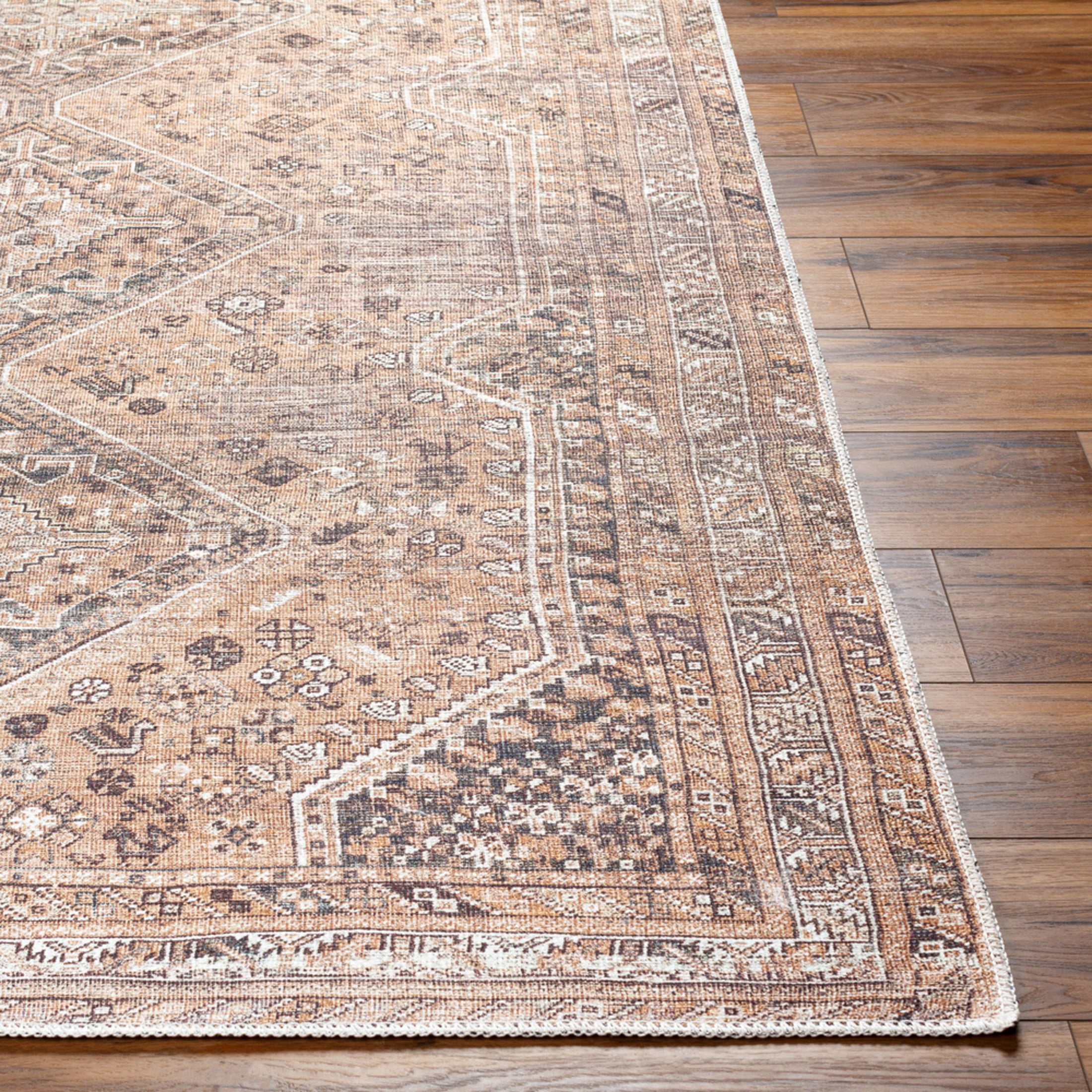 Livabliss Washable Rugs for Living Room, 7x9 Amelie Traditional Light Brown Area Rug, Bedroom Dining Room Home Decor Stain Resistant Carpet (6'7" x 9')