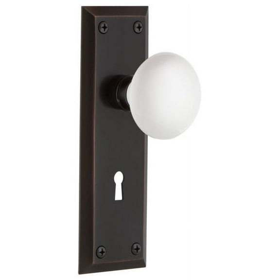 Nostalgic Warehouse Nykwhi_Psg_234_Kh White Porcelain Solid Brass Passage Door Knob Set -