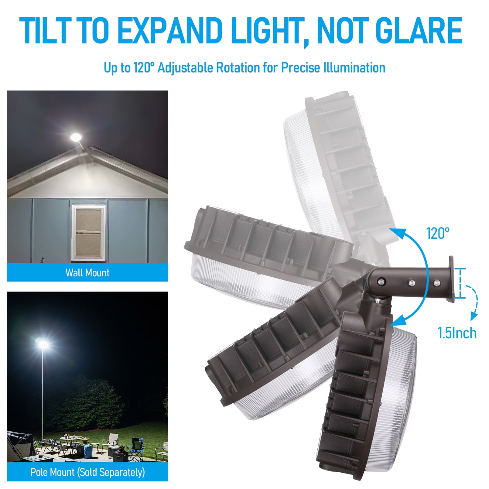2 Pack 3CCT Adjustable LED Barn Light, 150W/120W/100W Selectable Dusk to Dawn Area Lights, 120-277V Outdoor Security Flood Lighting, IP65 Waterproof, Bronze