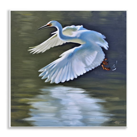 Stupell Industries Egret Flying Lake Surface Animals & Insects Painting Unframed Art Print Wall Art, 12 x 12