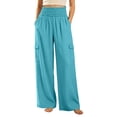 thumbnail image 2 of Dxzfnsa Pants for Women Comfy Wide Leg High Waisted Elastic Flowy Summer Pants, Womens Casual Solid Color Smocked Waist Trousers with Pockets, 2 of 6