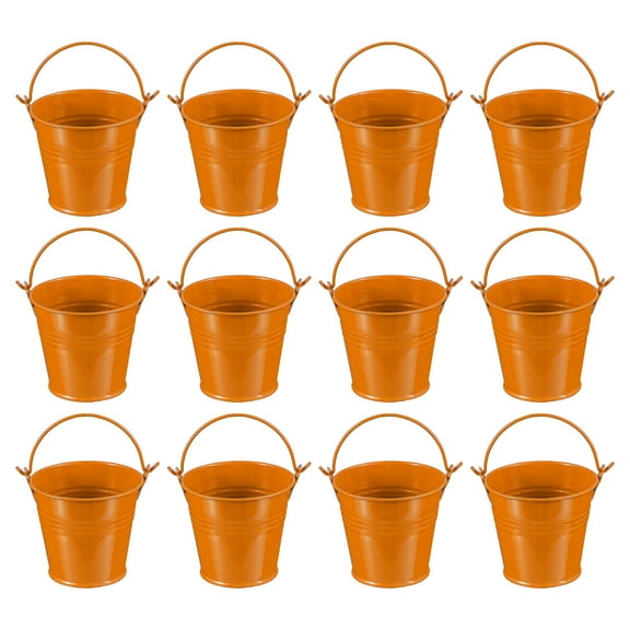 Uxcell 2.7"x2.3" Small Metal Buckets with Handle Mini Galvanized Bucket Colorful Easter Buckets Orange 12 Pcs