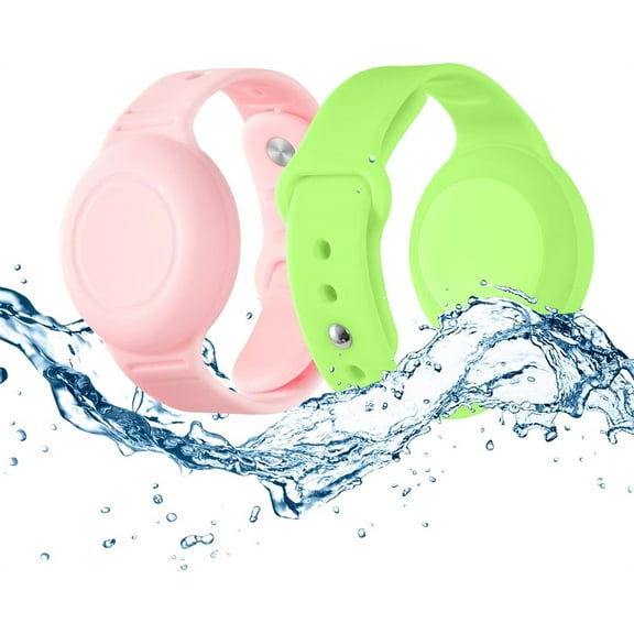 Waterproof Smartwatch Bracelet 2 Pack,Soft Silicone Smartwatch Wristband,Lightweight GPS Tracker Holder for Kids,Silicone Wristband Full Case Cover,GPS Tracker Strap (Pink,Green)