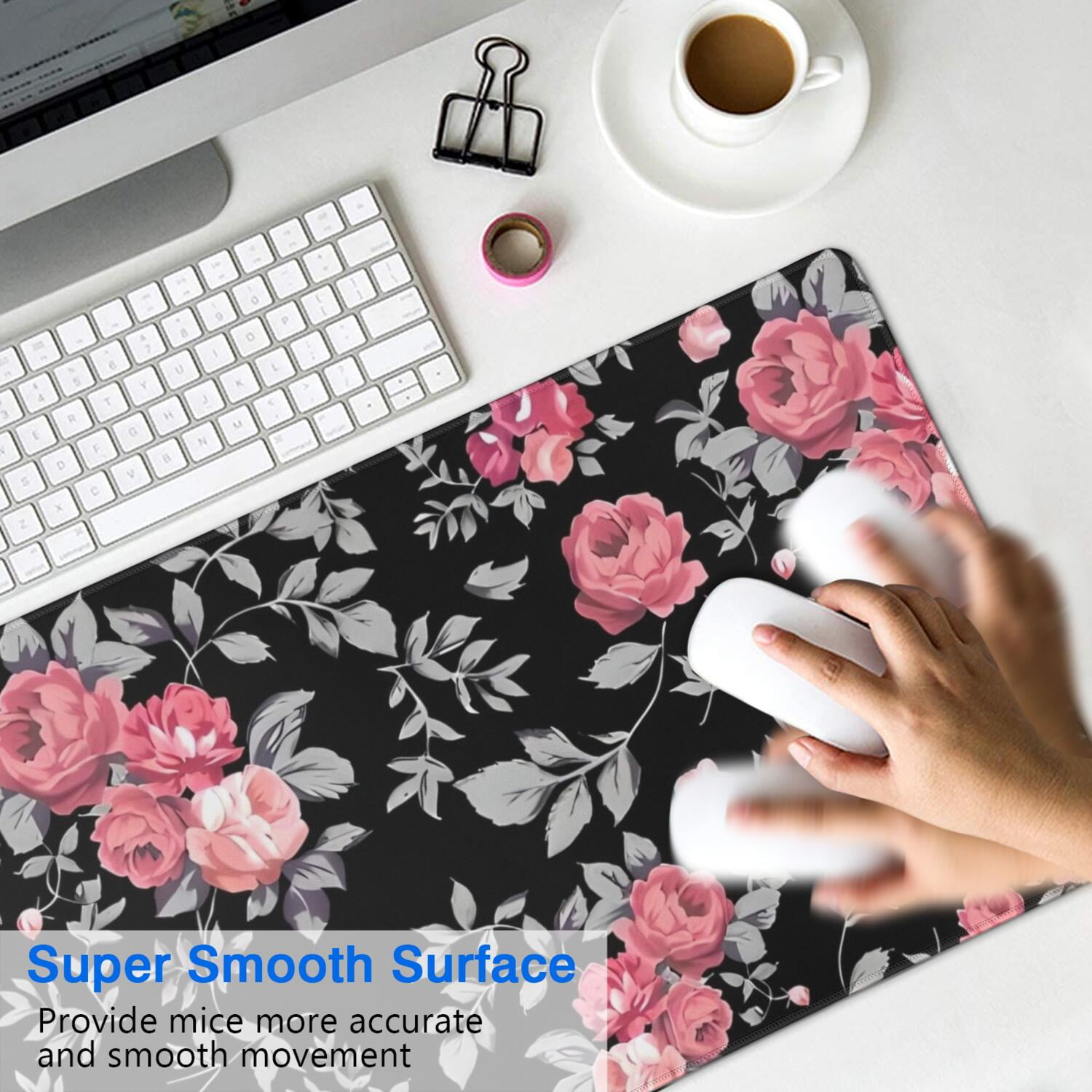 Long Mouse Pads for Desk,Pioneer Flower Floral Print Pattern Desk Mats on Top Of Desks, Desk Mouse Pad Extra Large with 3mm Non-Slip Base and Stitched Edge for Gaming,Office,Work,Home 35.4"x15.7"