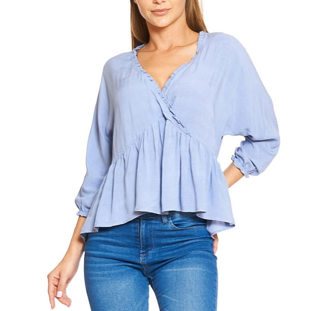 Blusa Mujer Cruzada Corte Imperio Moda Casual Plumbago azul L/XG
