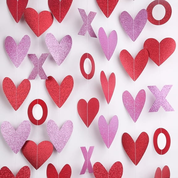 Sinkoo 8 Pack Valentines Day Decorations, 40FT Sparkle Valentine Garland Red Heart and XOXO Banner, Perfect for Valentines Mantel Classroom Party Wedding Decor