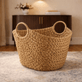 thumbnail image 2 of Extra Large Hand Woven Water Hyacinth Storage Basket Shelf Organizer Rectangular Wicker Baskets with Handles 19 x 15 x 14 inches, 2 of 7