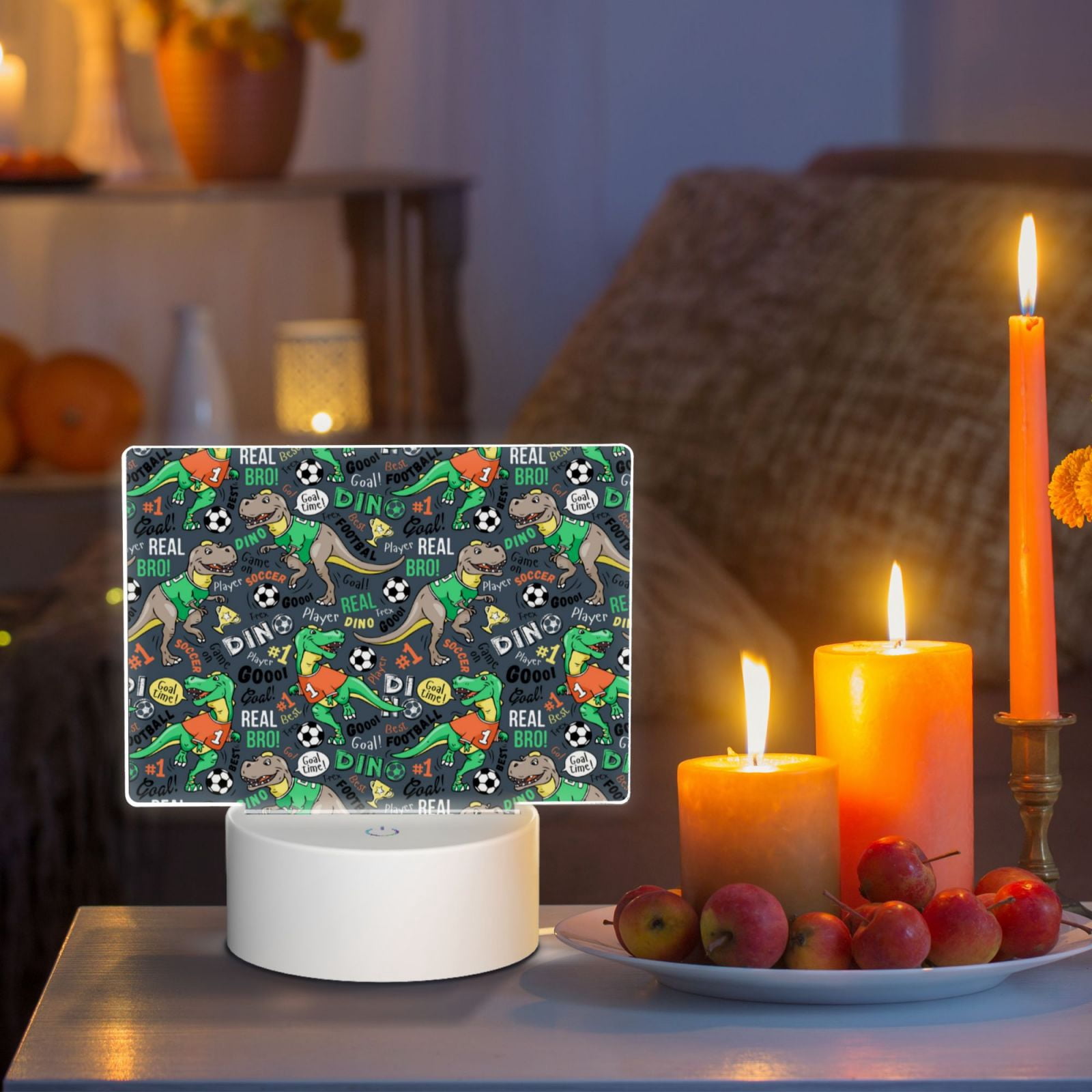 Vsdgher Dinosaur Plays Soccer Rectangular Acrylic Night Light Acrylic Sleep Night Light Friend Gifts for Birthday Gifts for Women Teens Boys Girls