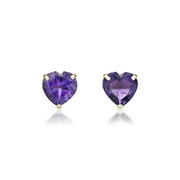 10K Yellow Gold Heart-Shaped Amethyst Stud Earrings - 6mm