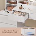 thumbnail image 6 of FANRAL Curved Wood Vanity with LED Frame Mirror,Built-in Power Outlet & 8 Drawers,Open Shelves Dressing Table with Large Storage for Bedroom,White Vanity, 6 of 9