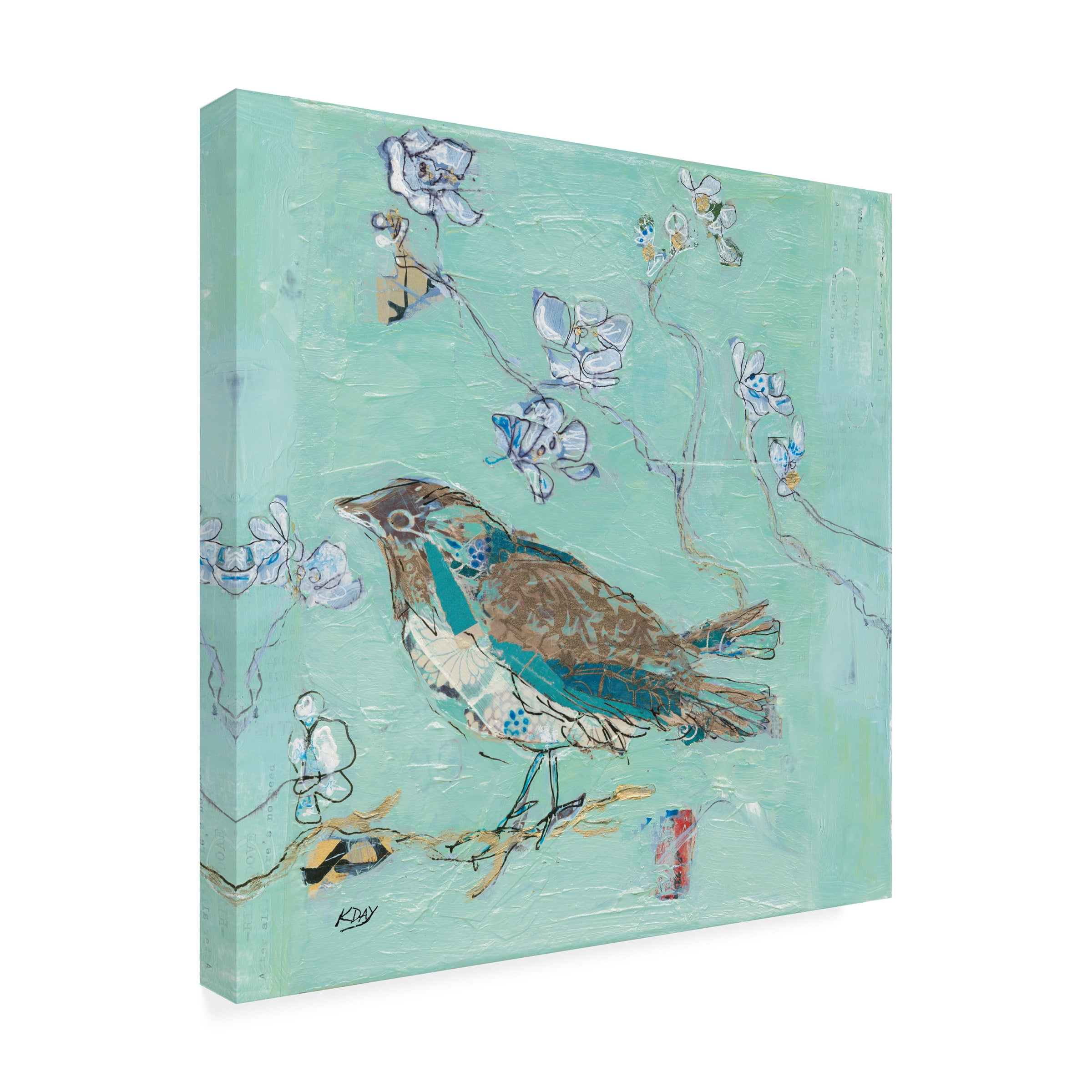 Kellie Day 'Aqua Bird with Teal' Canvas Art