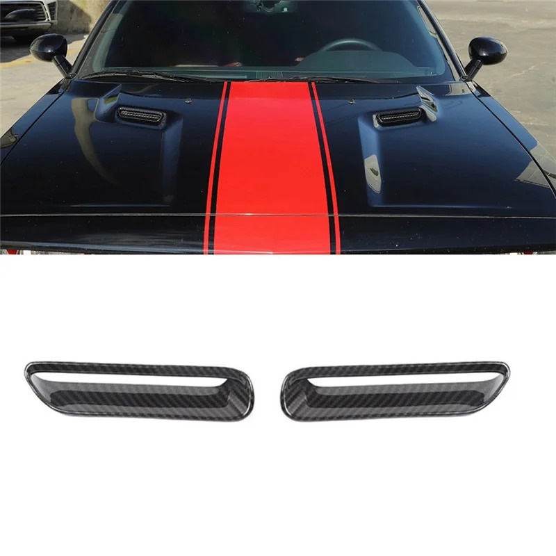 1Pair Engine Cover Trim Air Flow Intake Hood Vent Cover For Dodge Challenger 2009-2014 ABS Carbon Fiber Sticker Caps